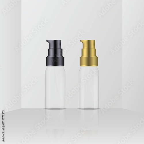 Black and Gold Pump Bottle Mockup – Transparent Cosmetic Packaging Design