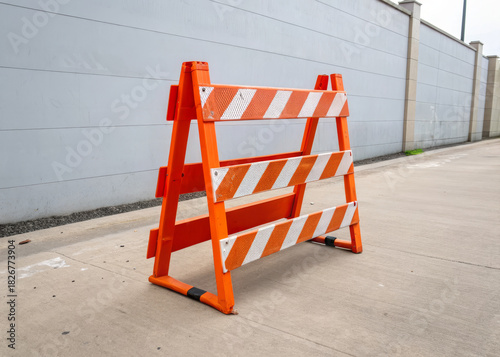 Orange safety barricade road barrier traffic control construction sign striped panel reflective stripe frame plastic frame warning device urban street