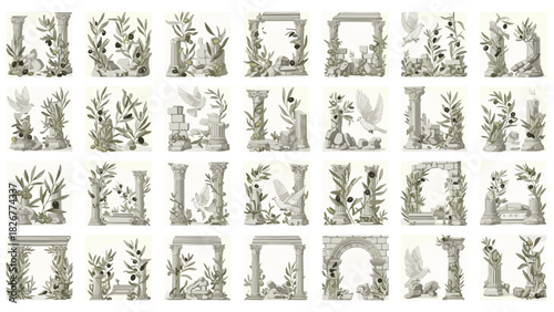 Collection of ancient greek roman architectural elements