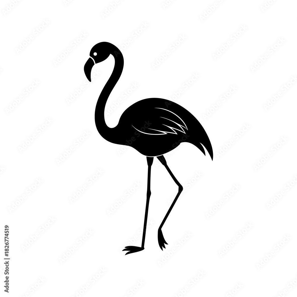 Fototapeta premium Flamingo Silhouette Standing On One Leg Minimal And Simple White Background Only