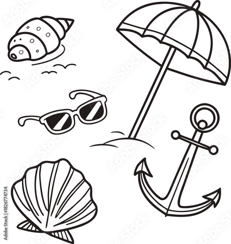 Hand-drawn beach-themed vector