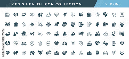 mens health physical fitness organ health mental well-being medical conditions collection 75 vector icons