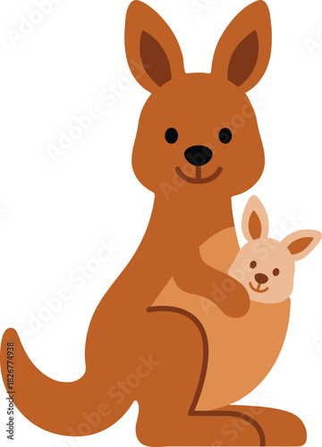 Cute kangaroo in flat cartoon style for kids education and school learning. Ideal for animal biology lessons, wildlife nature themes, Australia topics, and simple vector icon design.