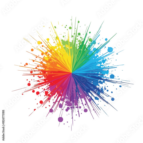 A vibrant explosion of colorful paint splatters radiates outwards, creating a dynamic and eye-catching artistic design element.