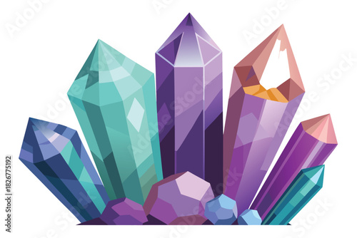 Purple and Teal Magic Crystals Vector (Game Asset)