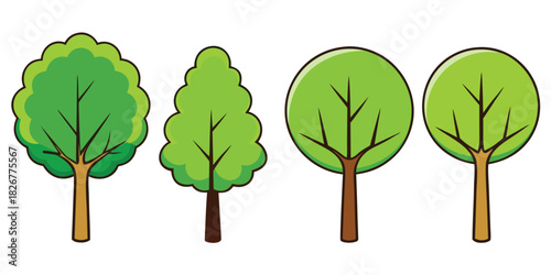 Flat Design Deciduous Tree Vector Set