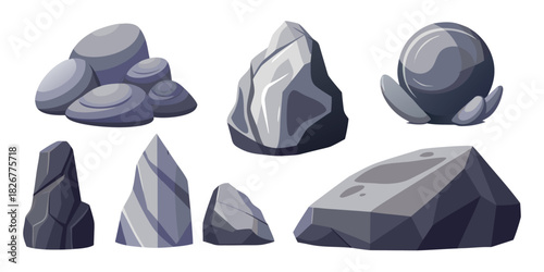 Natural Grey Rock and Boulder Vector Set