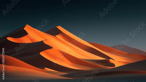Fototapeta Naklejka Na Ścianę i Meble -  Serene Sunset Over Vibrant Sand Dunes in Desert Landscape