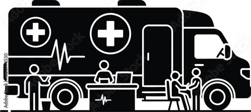 Medical emergency ambulance service vehicle responding to patient care and healthcare assistance vector