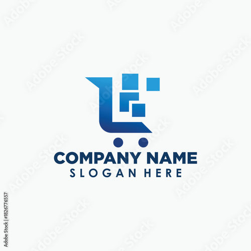 digital trolly shopping logo design template, business logo template