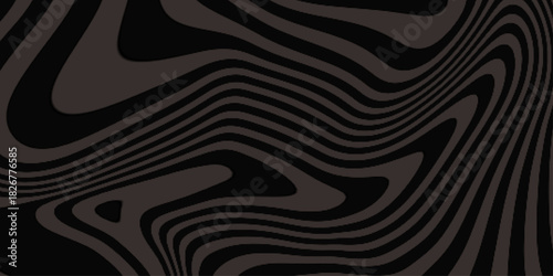 Black abstract background. Distorted curved lines texture. Vector illustration. Wavy lines background. Seamless pattern. Trippy strip pattern .