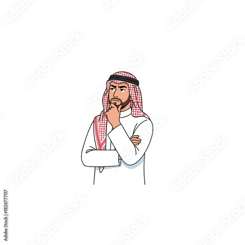 Pensive Arab Man in Traditional Attire Contemplating Decisions.