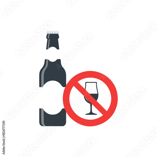 No Alcohol Symbol with Beer Bottle and Wine Glass.