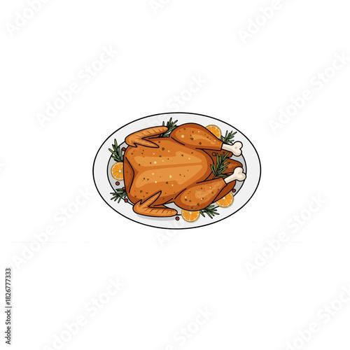 Roasted Turkey on Platter - A Festive Culinary Illustration.