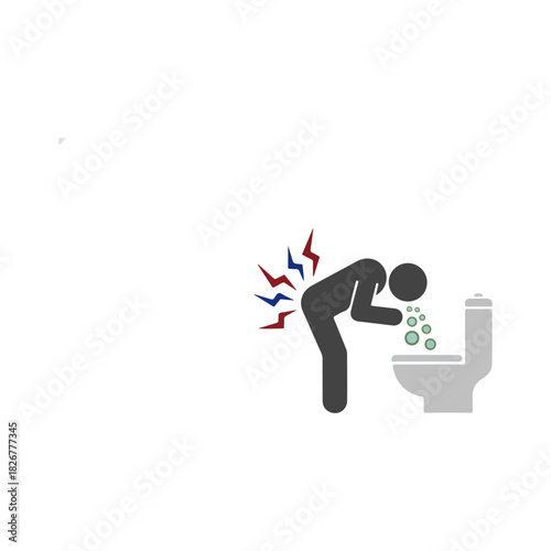 Silhouette of a person vomiting into a toilet with back pain.