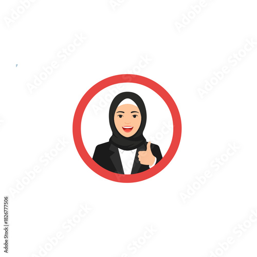 Illustration of a Muslim woman giving a thumbs up in a circle.