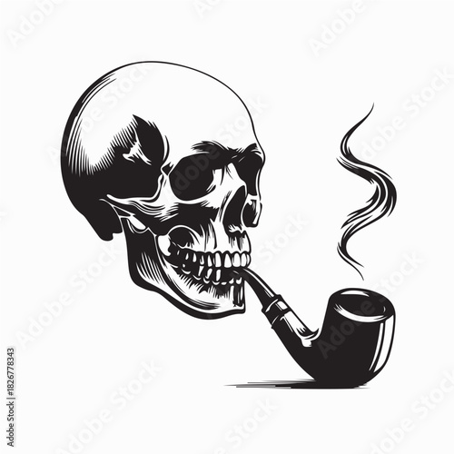 Skull head with smoking pipe vector image isolated on white background