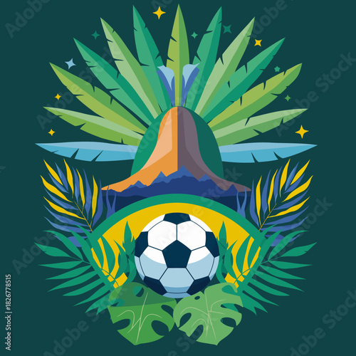 soccer ball with brazilian flag Carnival Dancer Vector Illustration, Festive Global Culture and Event Concept.