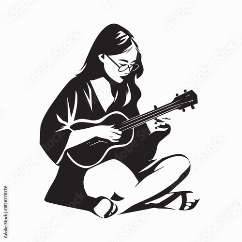 Cute Girl Play on Ukulele Image Vector isolated on white background