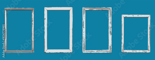 Picture frame set, vintage and modern styles, distressed borders, empty frames, wall decor, design elements, art presentation props