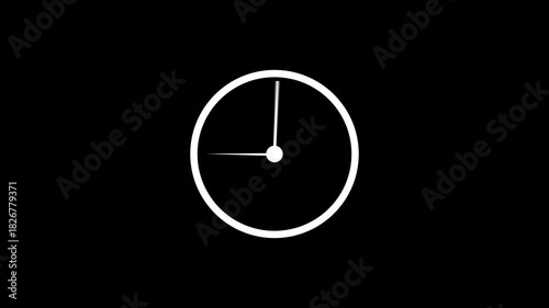 Minimalist clock animation with smooth rotating hands, clean line style, and transparent background. Ideal for motion graphics, UI elements, presentations, and modern visual projects.
