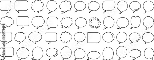 Speech bubble icons, thought cloud set, comic dialogue shapes, vector outline pack, graphic elements, communication design, cartoon templates