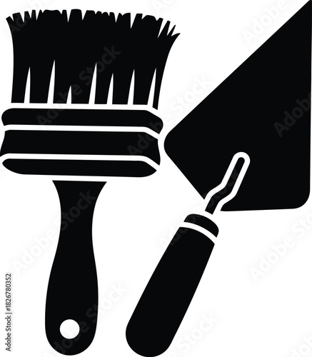 Construction and renovation tools trowel and brush silhouette for diy projects and home improvement vector