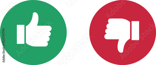 Thumbs up down icons, approval feedback symbols, green red buttons, vector design, rating elements, decision graphics, UI assets