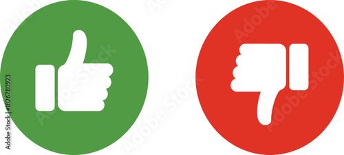 Thumbs up down icons, feedback symbols, approval disapproval buttons, rating indicators, vector design, UI elements, decision graphics