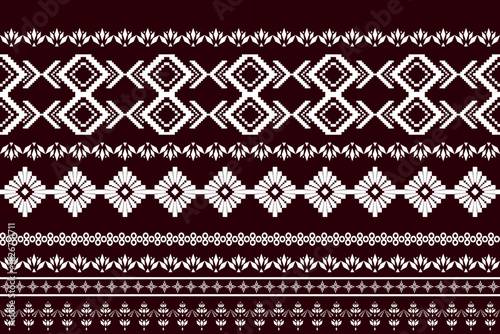 Ikat cross stitch geometric embroidery seamless knitted pattern on damask background. Perfect decorative design for sweater, fabric, decoration, illustration, ornament, texture, textile, interior