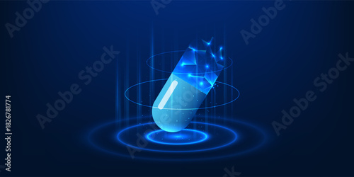 Medical Technology Innovation Background with Smart Drug Development, Precision Treatment Pills, Biotechnology Research, Disease Prevention Solutions, Clinical Care Enhancement, Healthcare Science