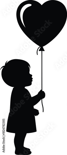 Silhouette of a child holding a heart shaped balloon symbolizing love hope and childhood dreams vector