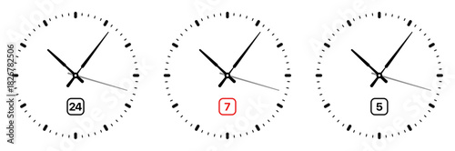 Clock faces vector collection featuring classic and minimal designs, clean outlines, modern dials, and simple time indicators for UI, apps, infographics, and creative projects.