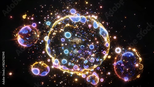 Stunning 4K animated footage of swirling glowing particles suspended in a dark background creating a mesmerizing visual effect perfect for abstract technology or sci fi stock video projects