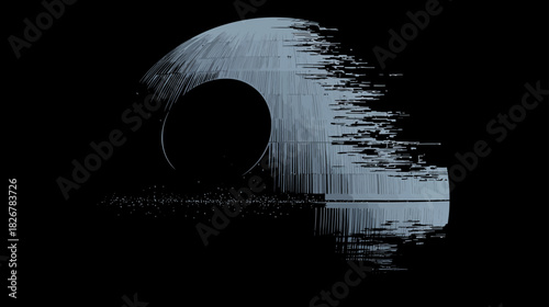 Abstract Futuristic Sphere with Glitch Distortion on Dark Background, Sci-Fi Digital Art Concept