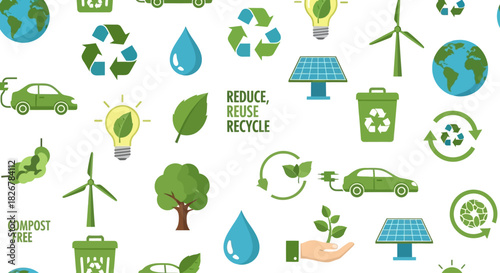 Seamless Pattern of Eco-Friendly Icons for Environmental Conservation