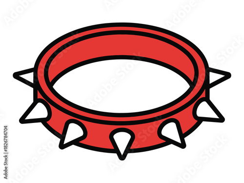 Red spiked dog collar with black outline on white background animal accessory