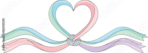 Pastel Ribbon Border Vector Formed into a Heart Knot with Soft Gradient Colors