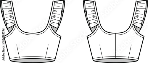 Sleeveless Crop Top Fashion Flat – Front and Back View with Ruffled Straps