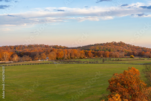 Little Round Top and the Battlefield With Fall Colors in Gettysburg National Military Park During Autumn Pennsylvania