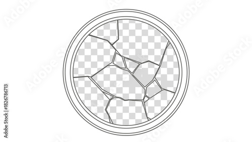 A cracked transparent glass plate with a checkerboard pattern on a plain white background.
