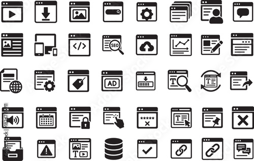 Clean web content icon set, ideal for blogs, articles, media platforms, digital publishing, and UI design.