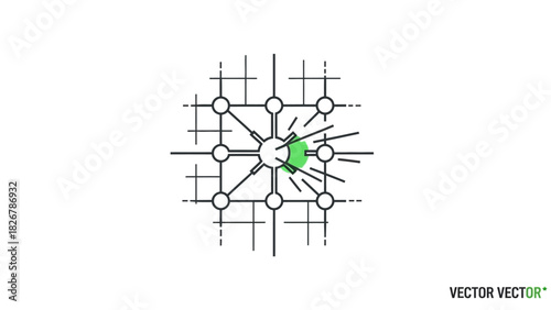 Vector illustration of a complex molecular structure with green and white atoms connected by black lines on a white background.