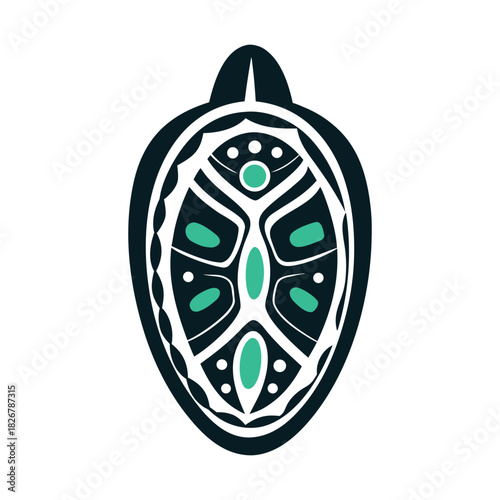 Maori Turtle Vector Icon, Teal and Black Vector Icon Set of Various Transportation Vehicles