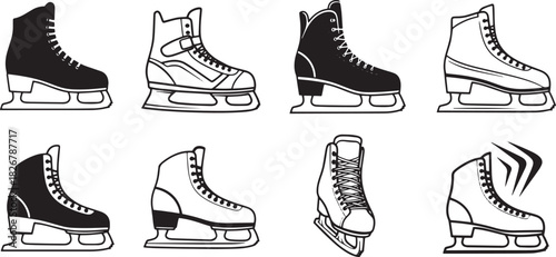 A collection of various ice skates in different styles and designs.