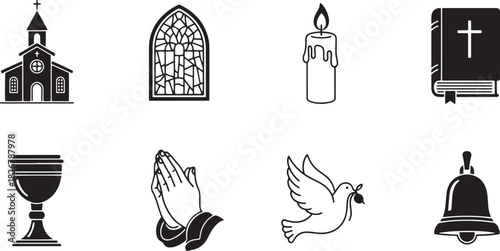 Collection of set of Church icon illustration black and white