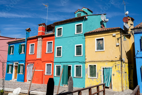 An Assortment of Colorful Homes in Burano Italy on a Sunny Day