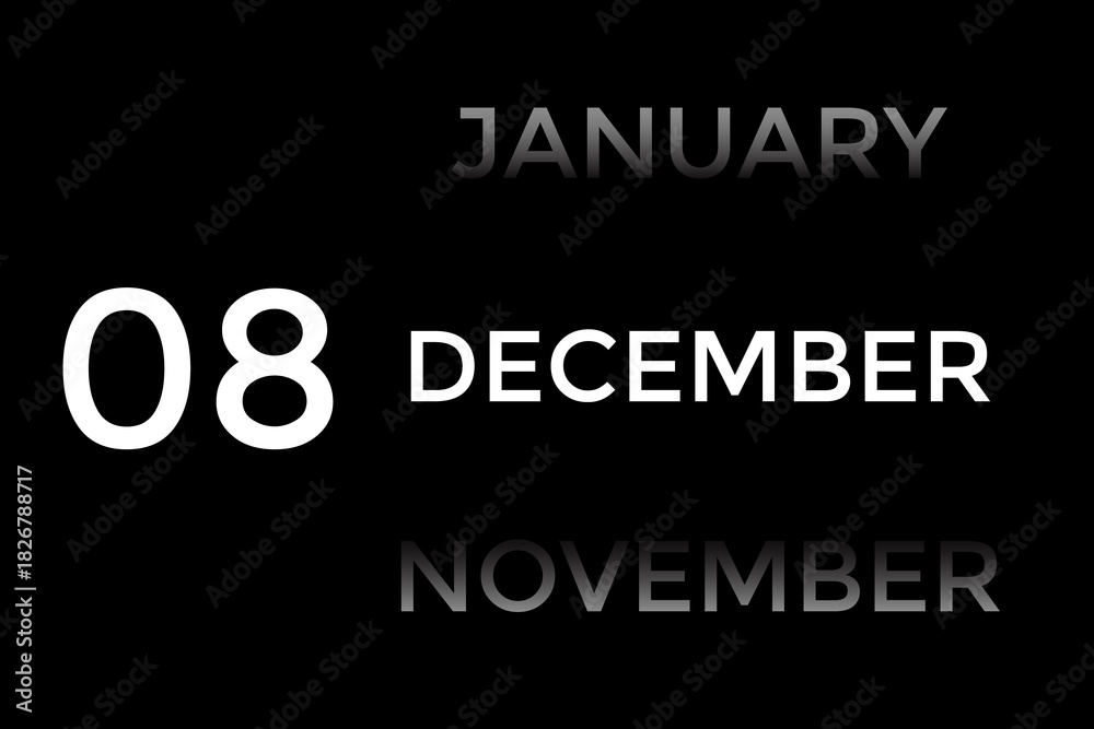 Obraz premium December 8 calendar with black background