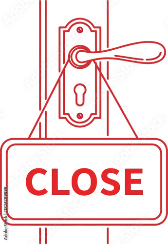 Red outline of a door handle with a close sign hanging from the doorknob