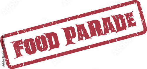 Decorative red distressed stamp mark signifying a lively food parade or culinary procession event